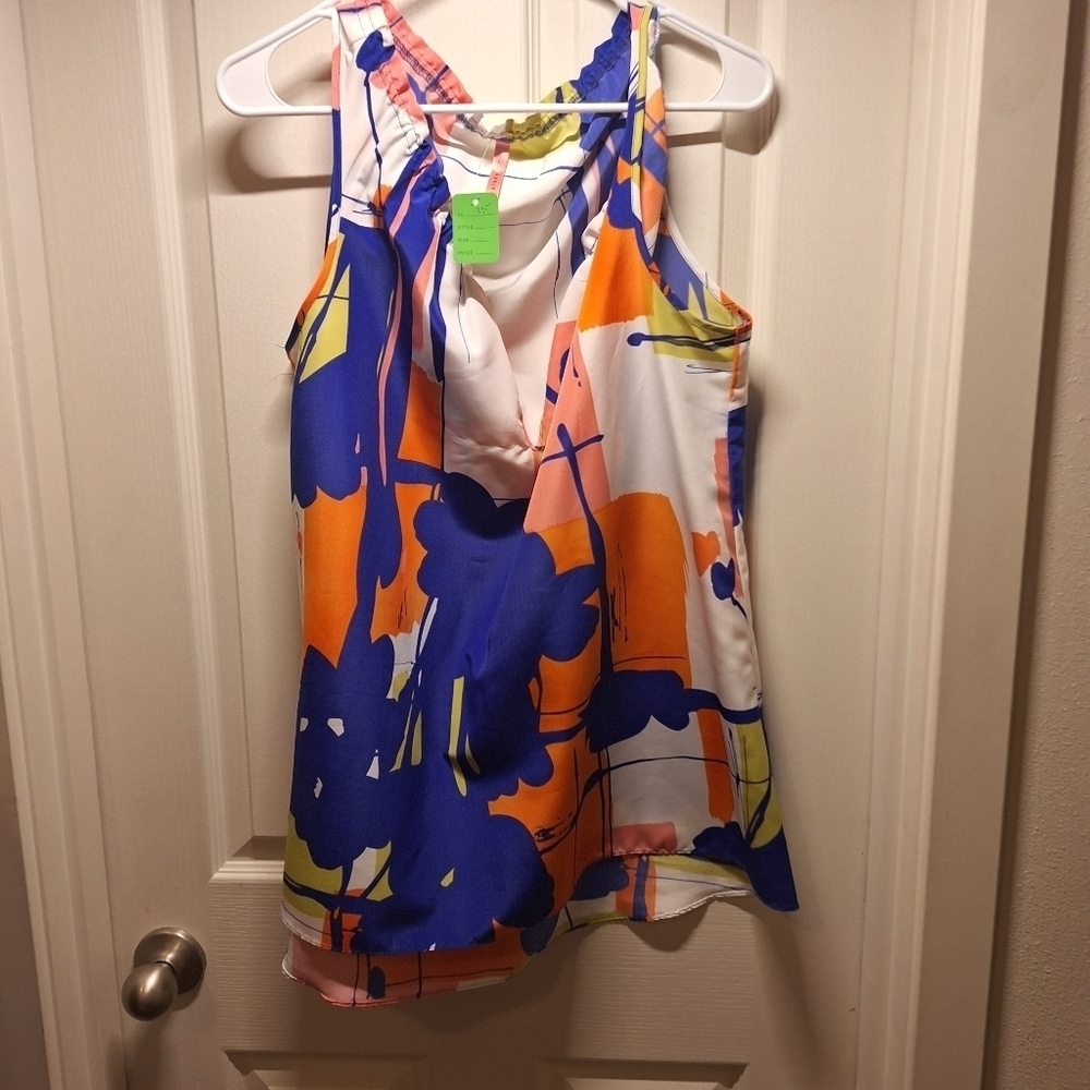 Eight Sixty Abstract Colorful Sleeveless Top Large